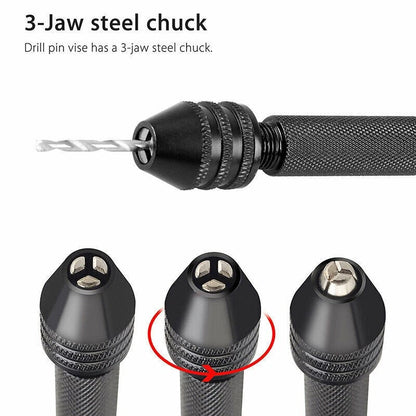 26Pcs Mini Micro Hand Drill Bit Kit Manual Keyless Chuck Pin Vise Rotary Tool