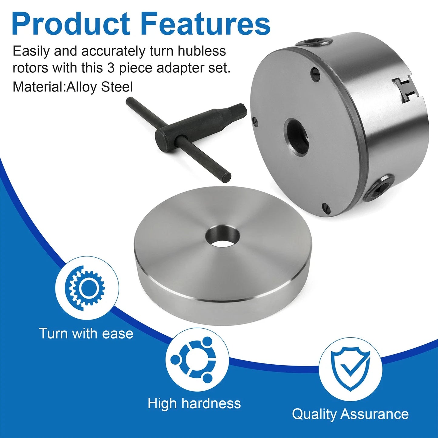3 Piece Hubless Quick Chuck Adapter Set for 1" Arbor Brake Lathes 70040 Ammco