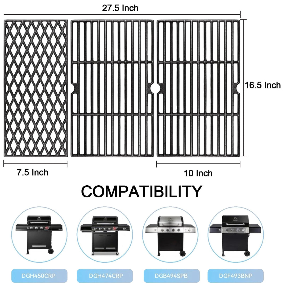 Uniflasy Cast Iron Cooking Grates for Dynaglo 4 Burner For DGH450CRP, Black