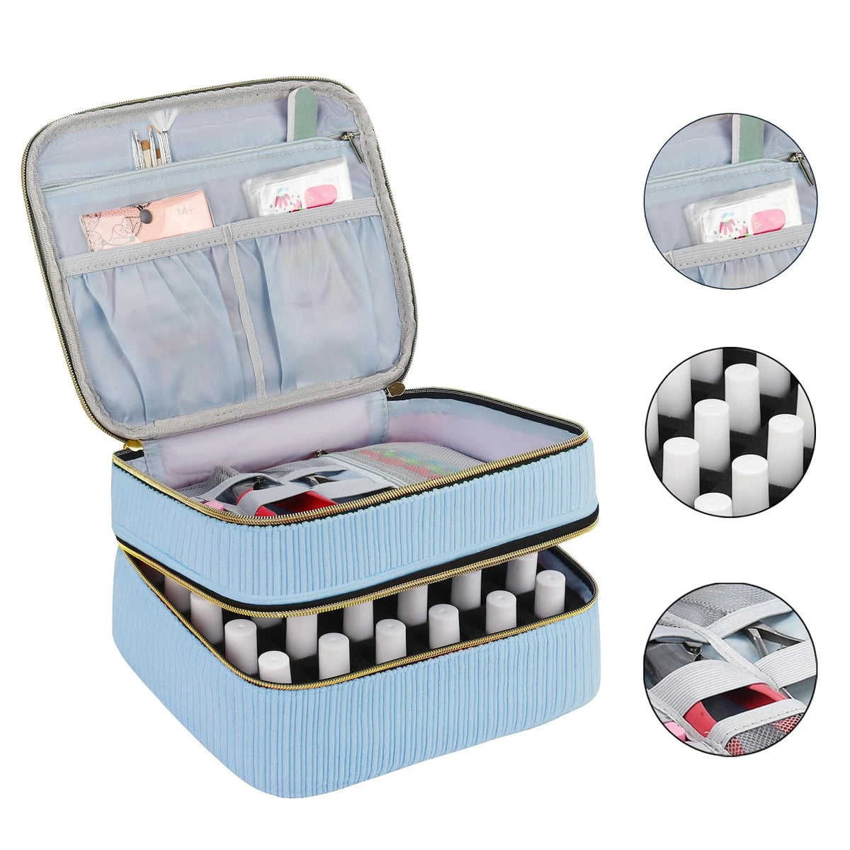 ZFZGFRCS Nail Polish Organizer- Holds 30 Bottles, 9.6" x 7.5" x 5.5", Blue