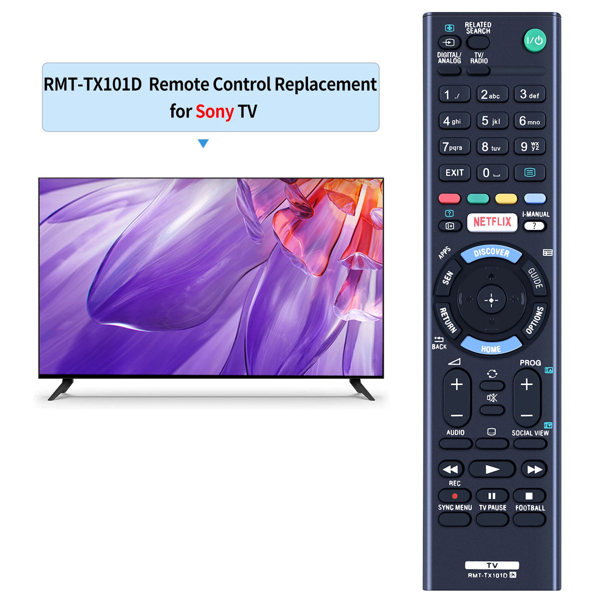 RMT-TX101D Remote Control For Sony TV KD-49X8305C KD-49X8307C KDL-32R400C