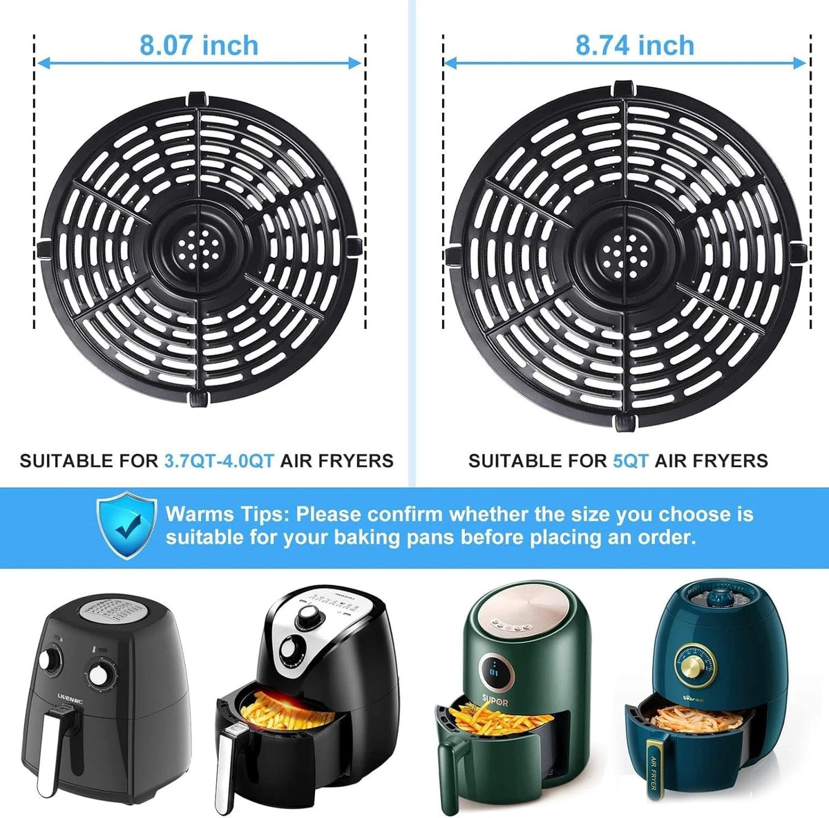 Air Fryer Grill Pan for Power XL 5QT fryer, 8.7'' Round Non-Stick...