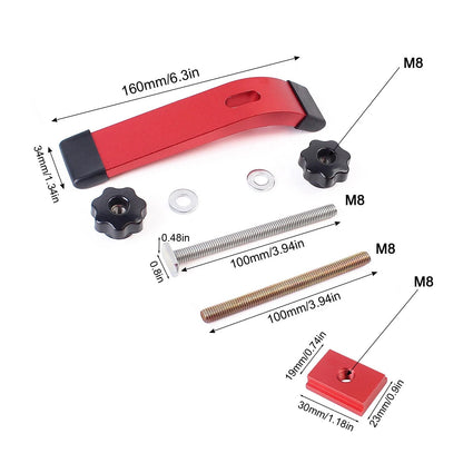 KETIPED Aluminum T-Track Hold Down Clamp With T Bolts and Slider, 6.3"L x Red