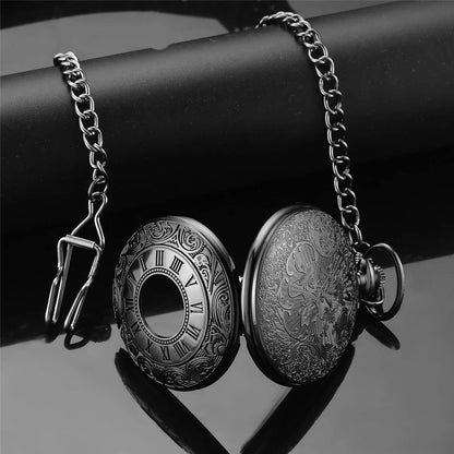 MJSCPHBJK Vintage Pocket Watch for Men Roman Numerals Scale Quartz Black