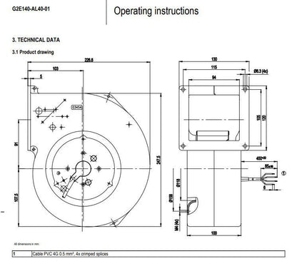 Ebmpapst Fan G2E140-AL40-01 Centrifugal Fan 230V 0.6A Blower Fan /Air Shower Fan