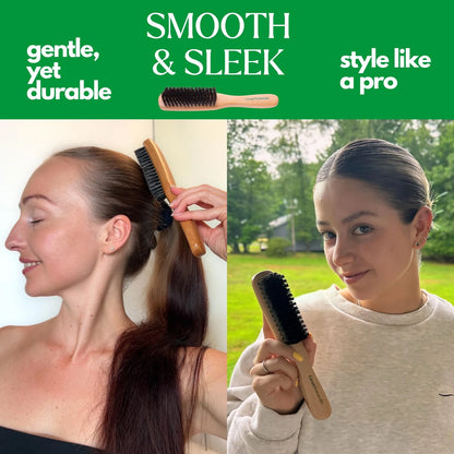GranNaturals Boar Bristle Slick Back Hair Brush - Soft/Medium Smoothing Black