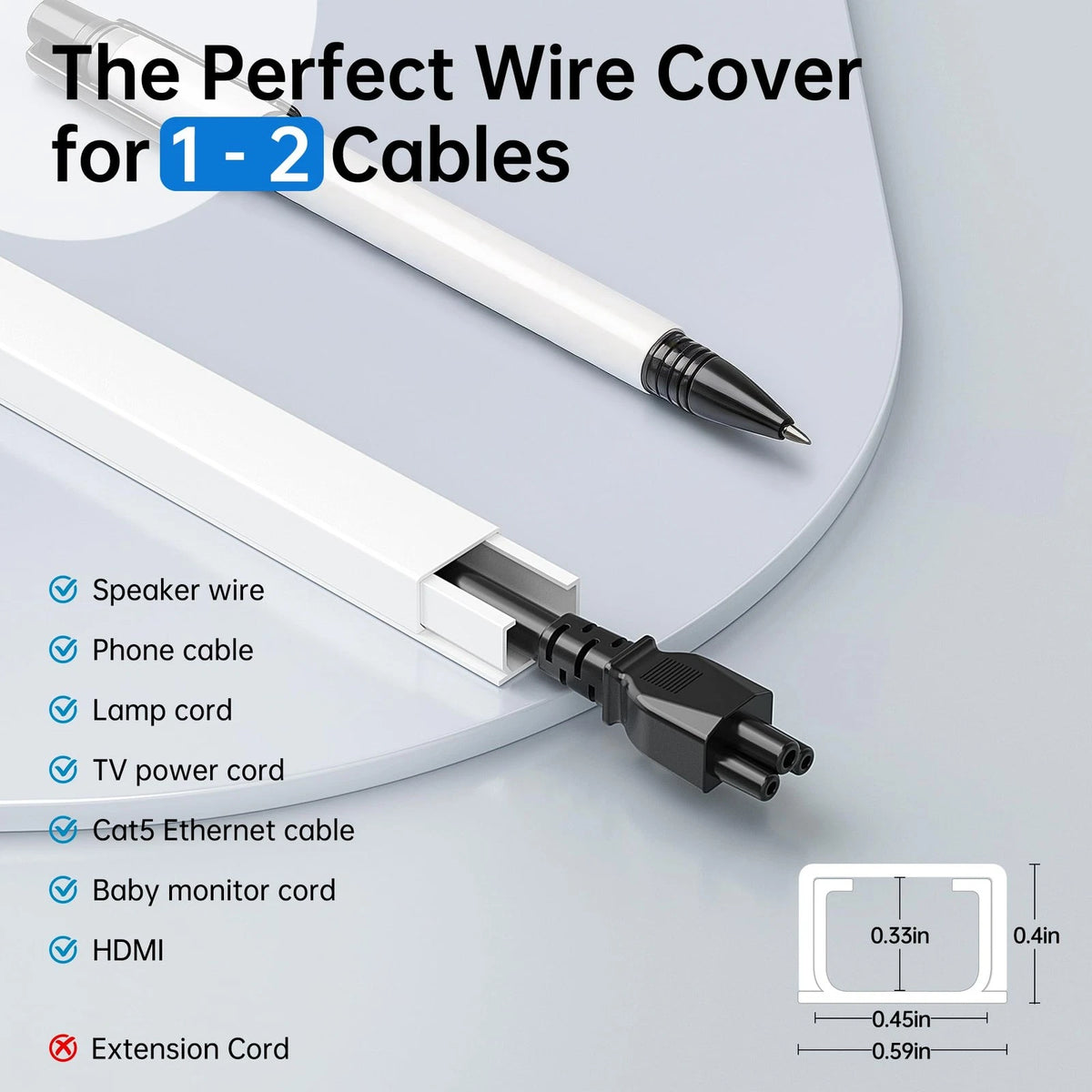 Delamu Cable Hider, 315in Cord Covers for x 0.59in x 0.40in, White