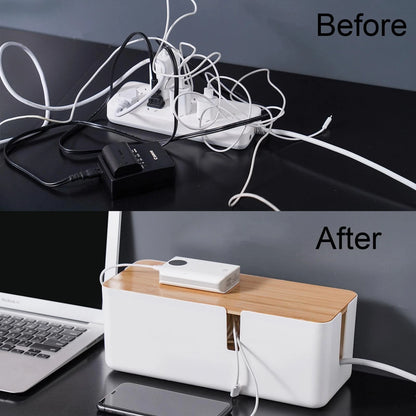 Changsuo Small Cable Management Box with Bamboo Lid for small, White