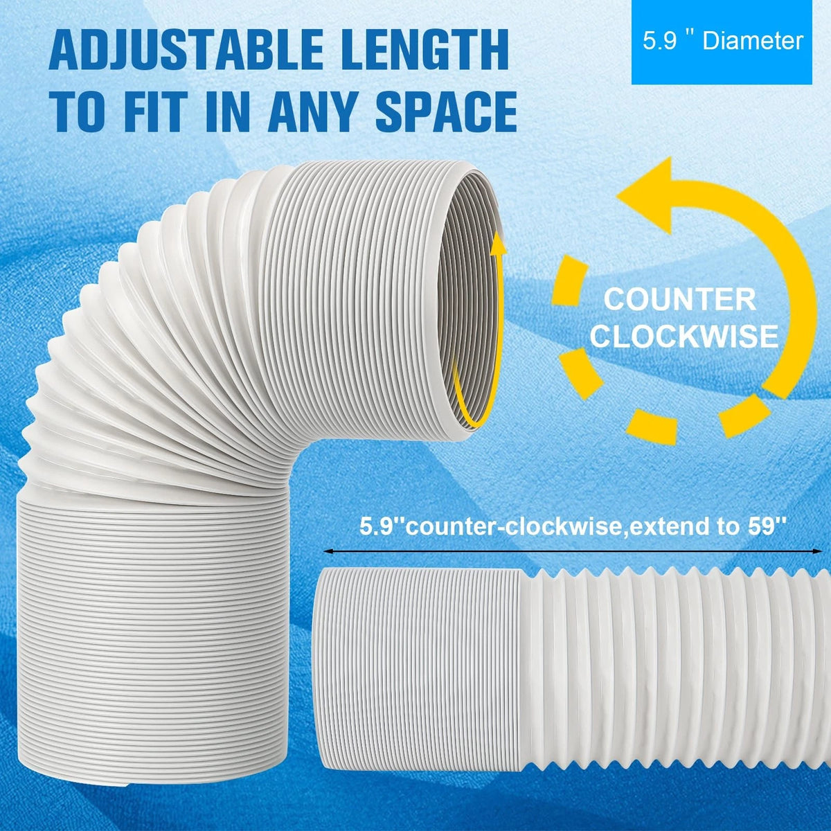 Portable AC Hose Kit with Adapter, Dia 5.9" / L 59" / Coupler AA06, White