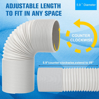 Portable AC Hose Kit with Adapter, Dia 5.9" / L 59" / Coupler AA06, White