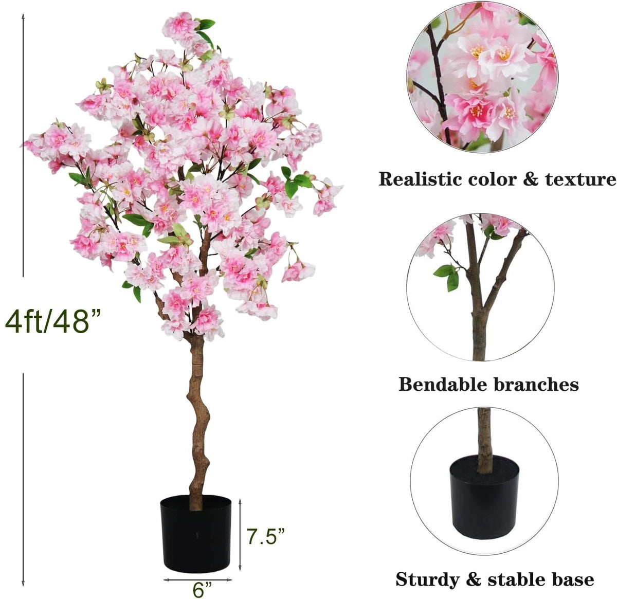 4FT Artificial Cherry Blossom Tree, Lifelike Pink Tree 3ft 11in,