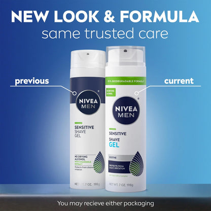 NIVEA MEN Sensitive Shave Gel, Shaving Gel for Men 7 Ounce (Pack of 3), WHITE