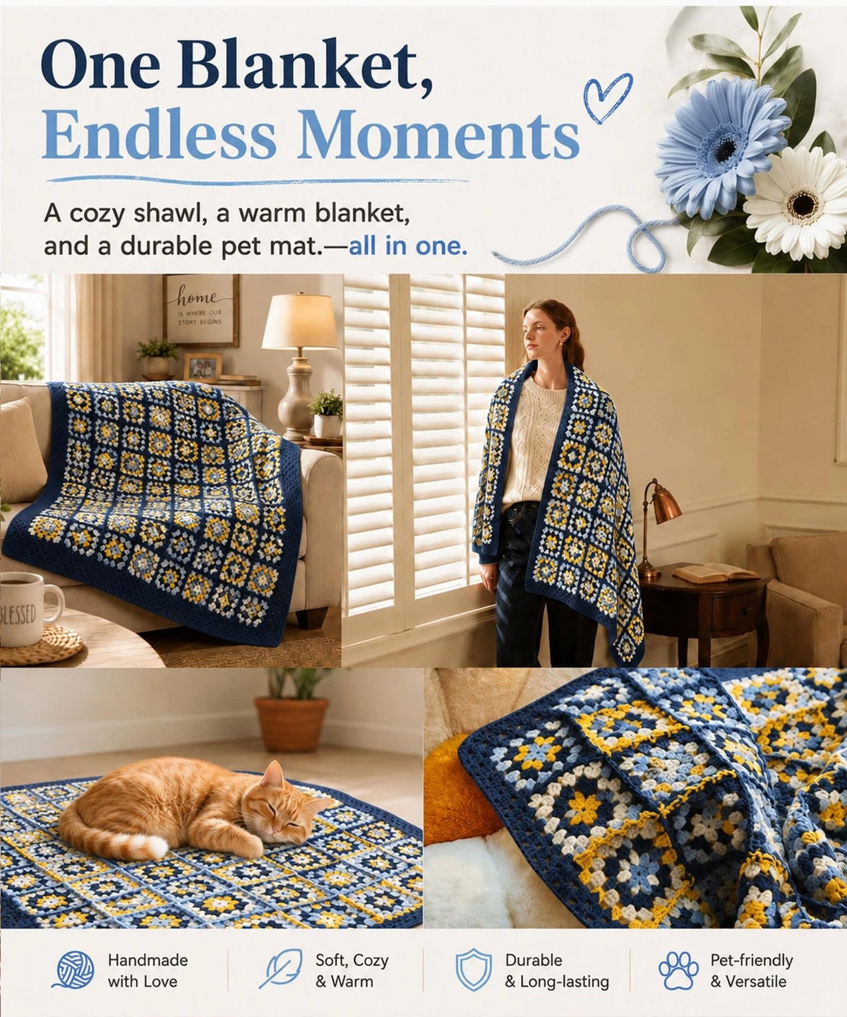 Kitcroet Granny Square Crochet Kit for Beginners, Complete Coastal Sunshine