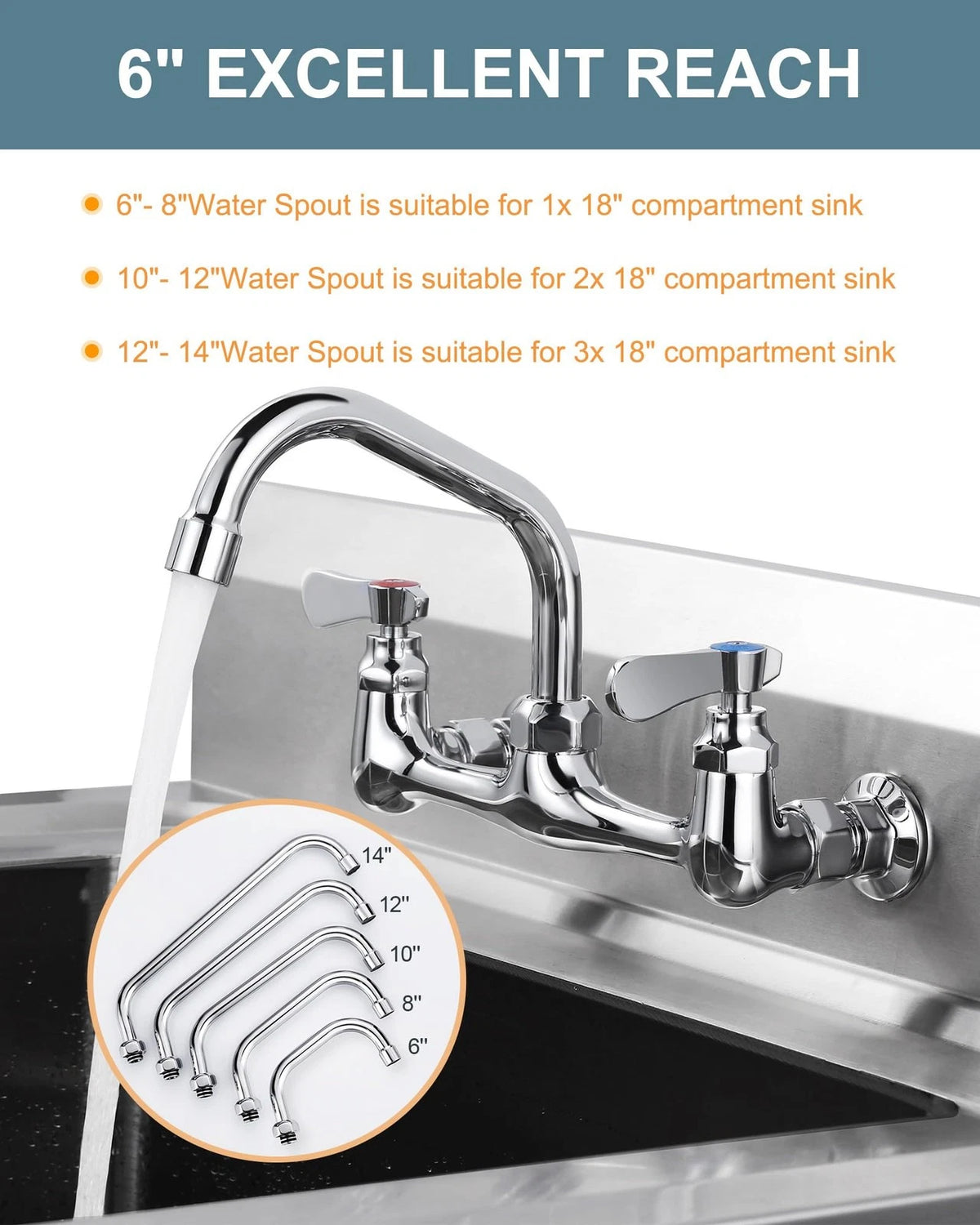 G3/4 Internal Thread Commercial Faucet Swivel Spout 6 Inch, Polished Chrome