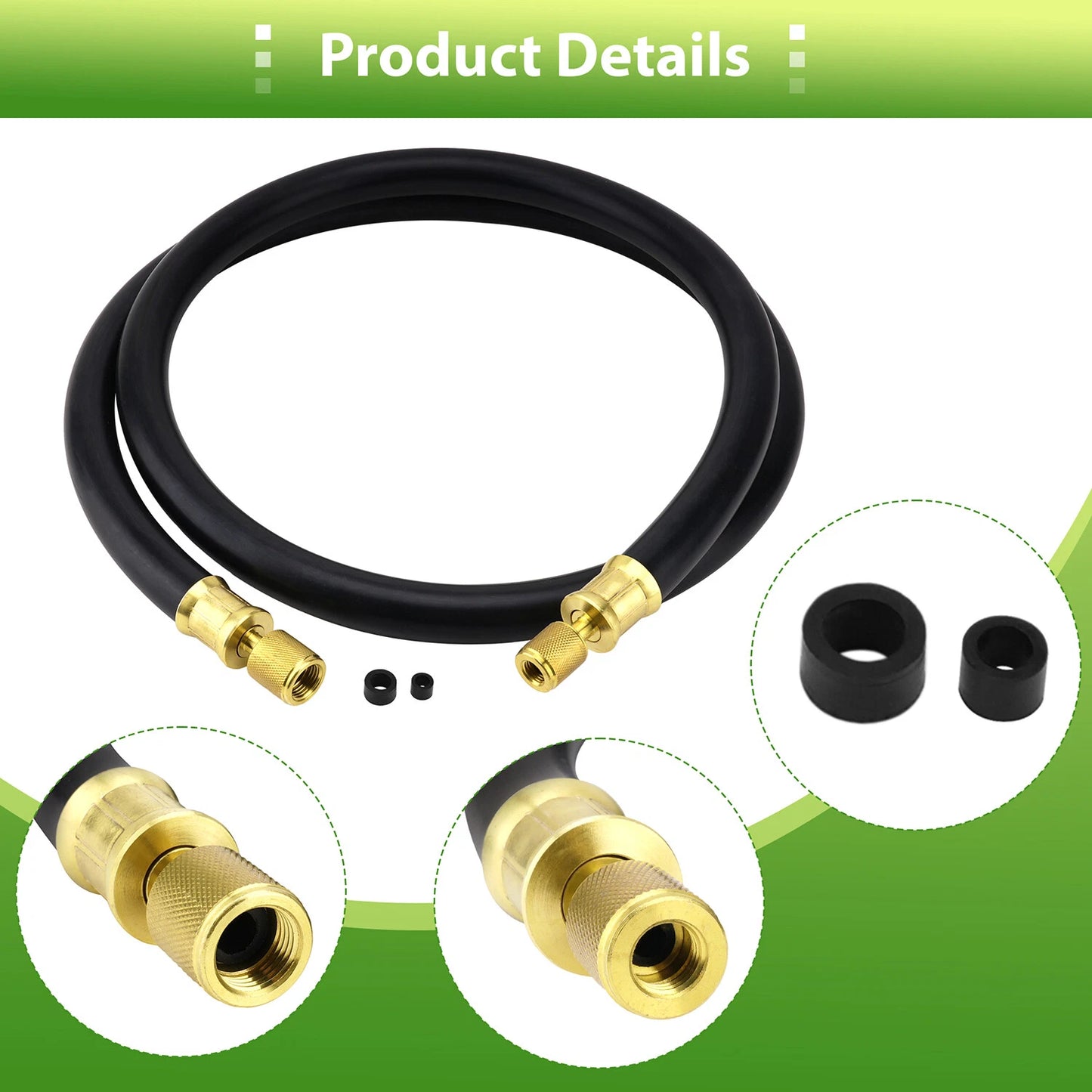Refrigerant Hose, Black, 6', 1/2" Diameter, Connects 3/8" to 1/4" Fitting