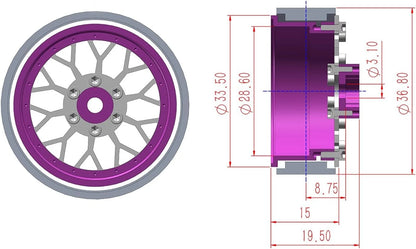 4PCS Grade 5 Titanium Wheel Face Aluminum 1.3 Inch Wheels Hubs for Purple