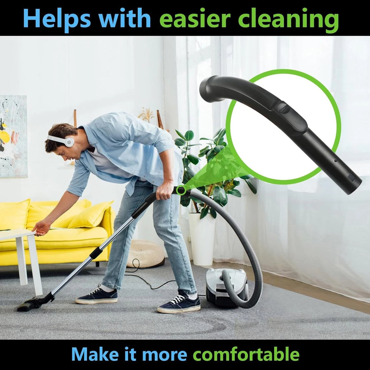 For Miele Vacuum Cleaner Bent End Hose, Plastic Replacement Part, Black
