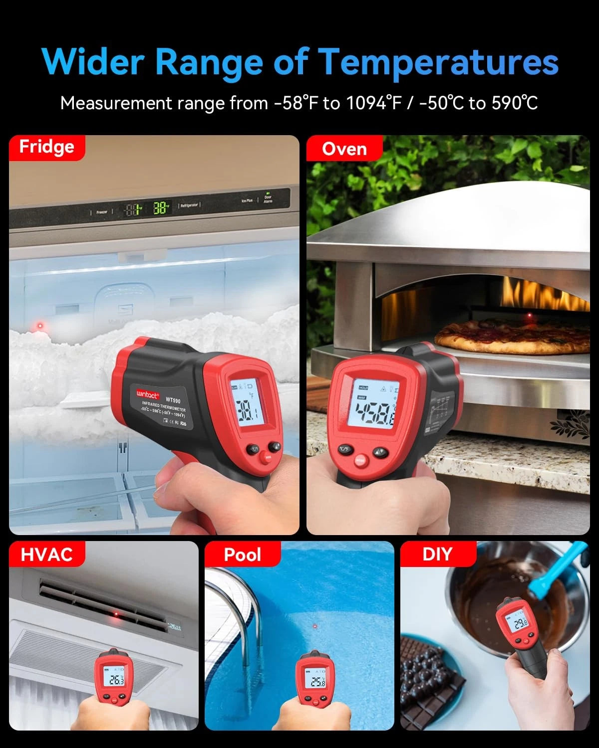 Wintact Infrared Thermometer, Digital Surface Temperature Gun small, Red+Gray