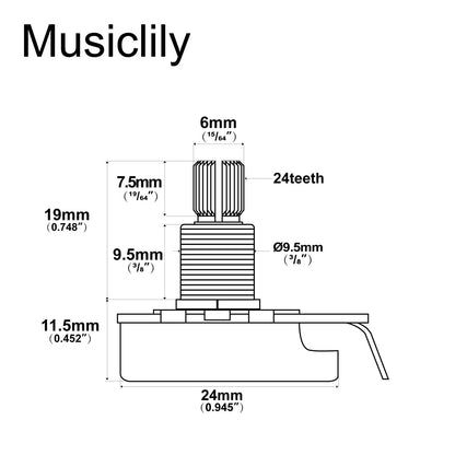 Musiclily Pro HD A250K Pots Brass Standard Split Shaft 3/8 inch
