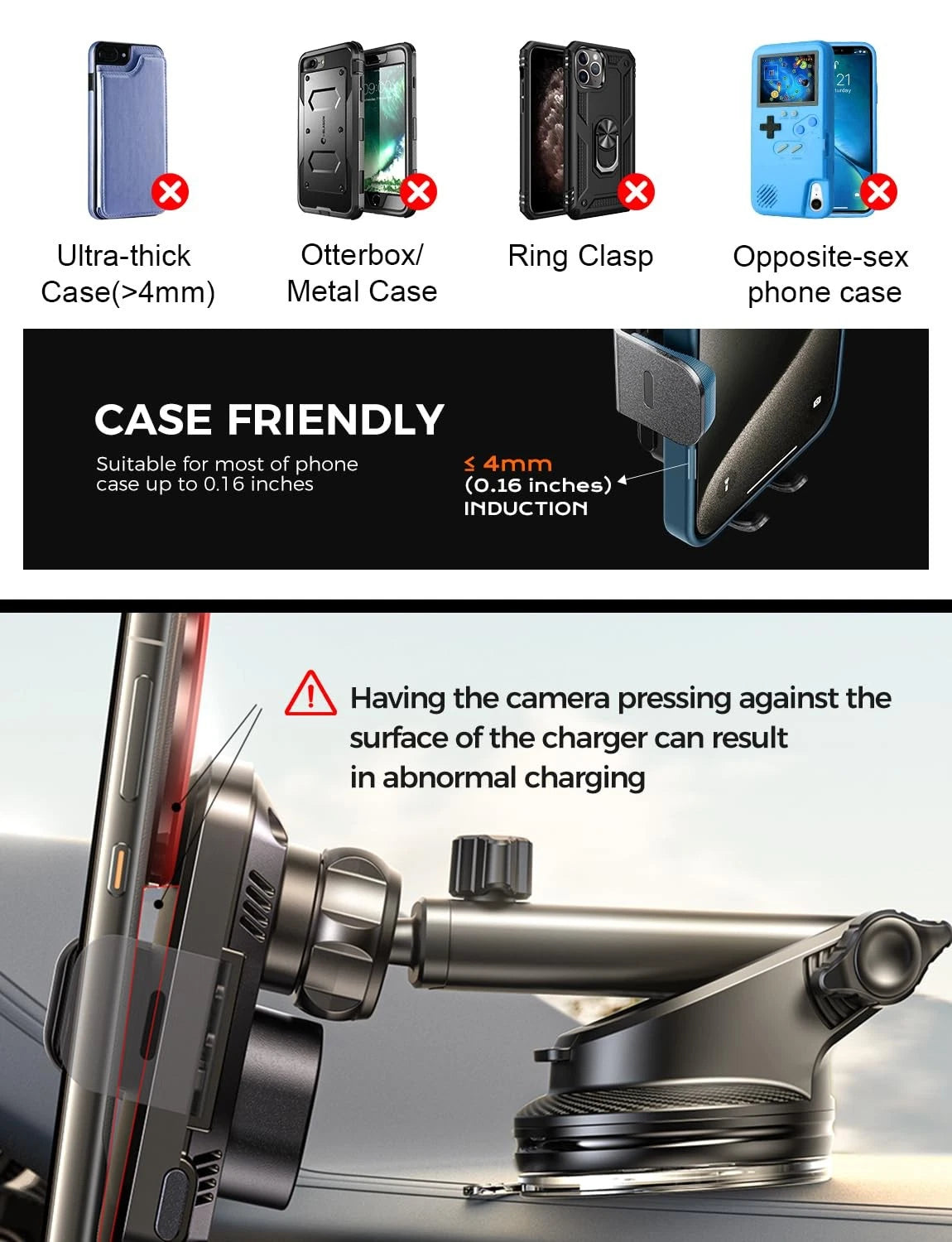 CHGeek Wireless Car Charger with Phone Holder Mount, 15W Fast Normal, Black