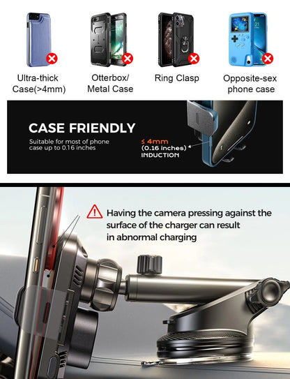 CHGeek Wireless Car Charger with Phone Holder Mount, 15W Fast Normal, Black