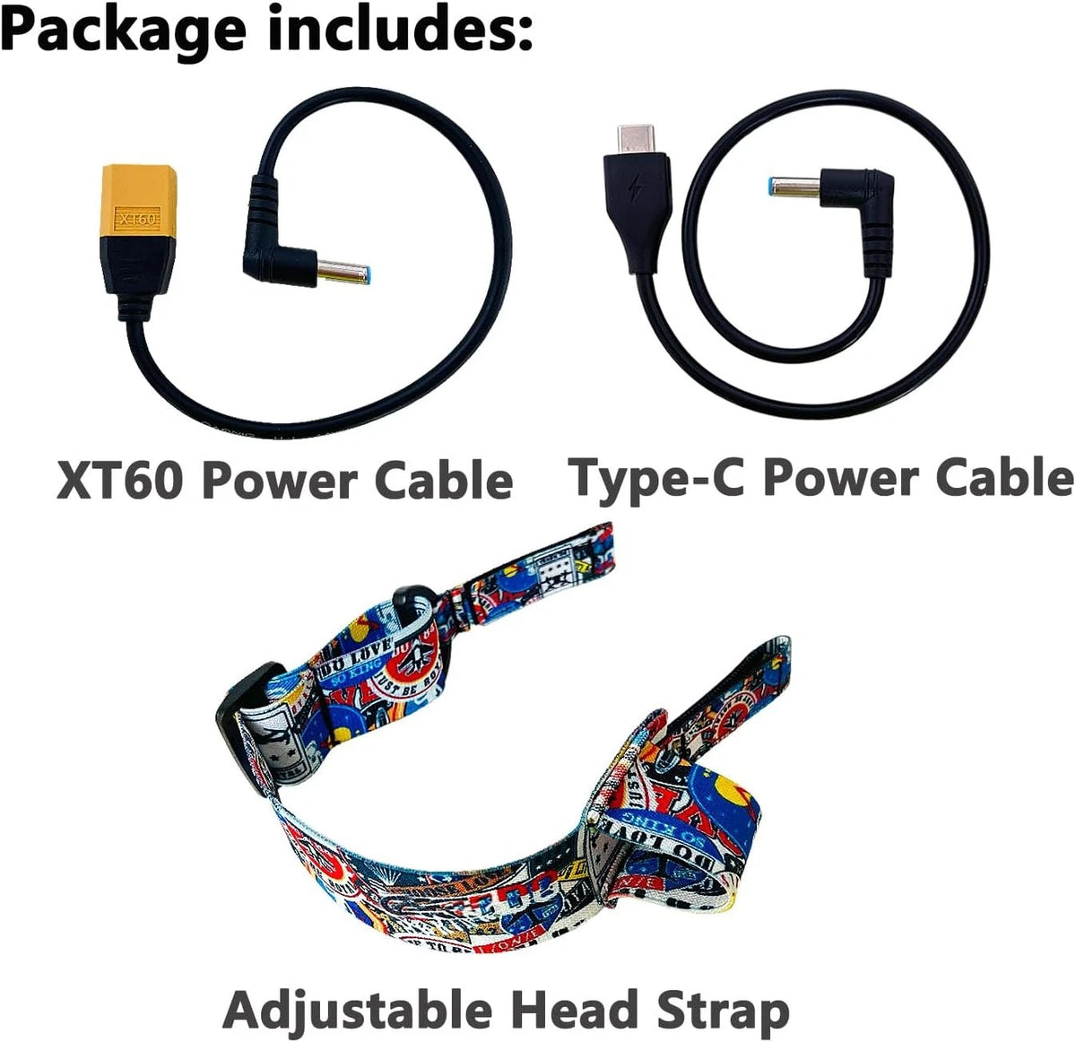 Power Cable XT60 Male Plug for DJI Avata Goggles 2 Lipo Battery, Head Black