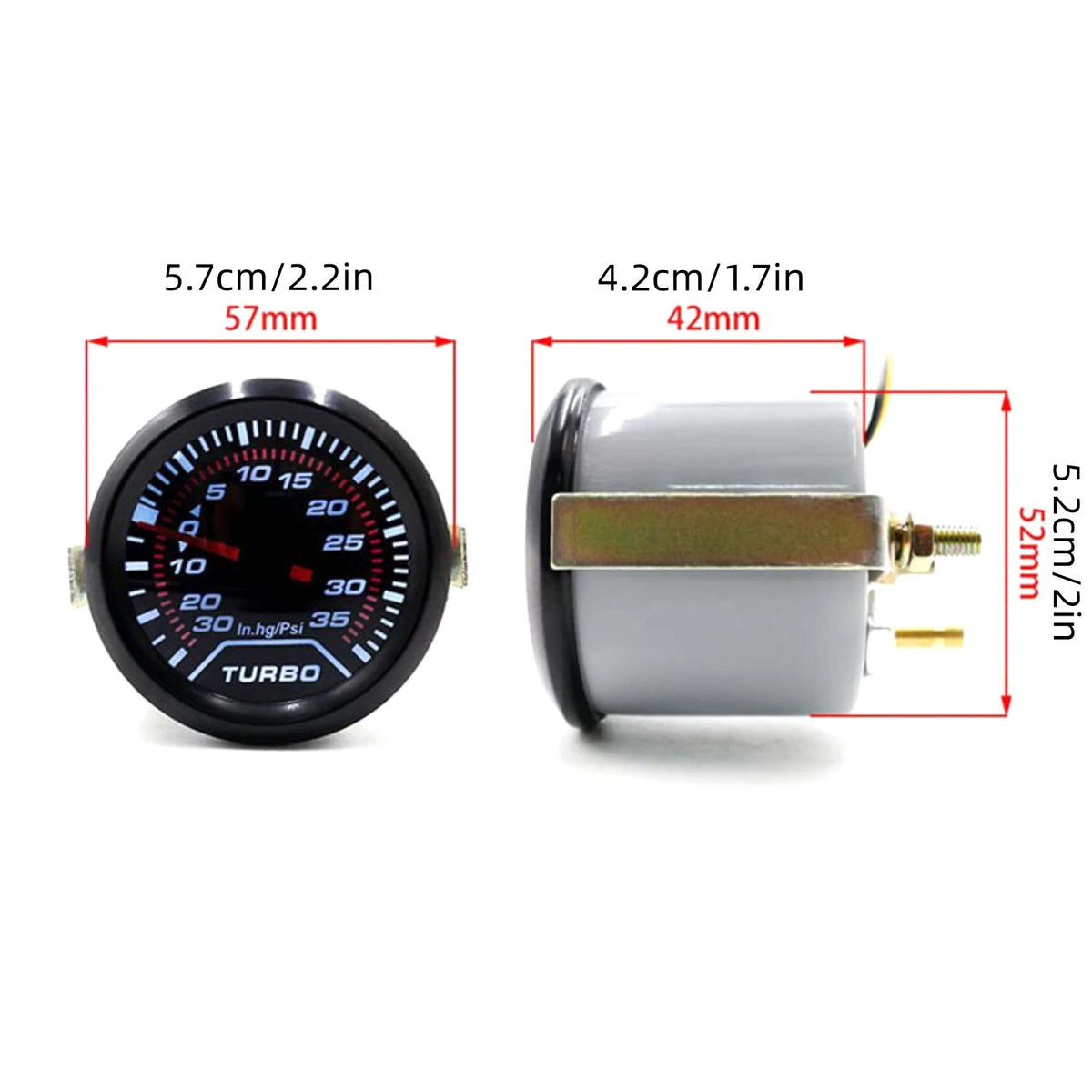Universal 2" 52mm Turbo Boost Gauge 0-35 PSI Pressure Meter Black Bezel Red
