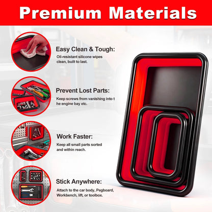 Collapsible Magnetic Parts Tray Set with Extra Strong Magnet Up to 18LB, Red