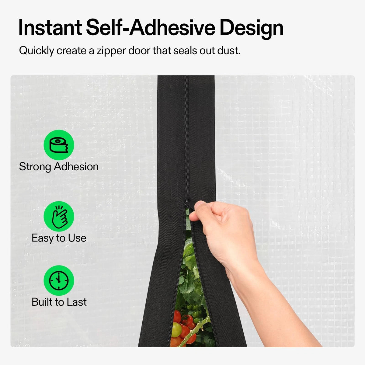 VIVOSUN 1-Pack Self Adhesive Zipper Door for Debris 7ft x 3inch, black