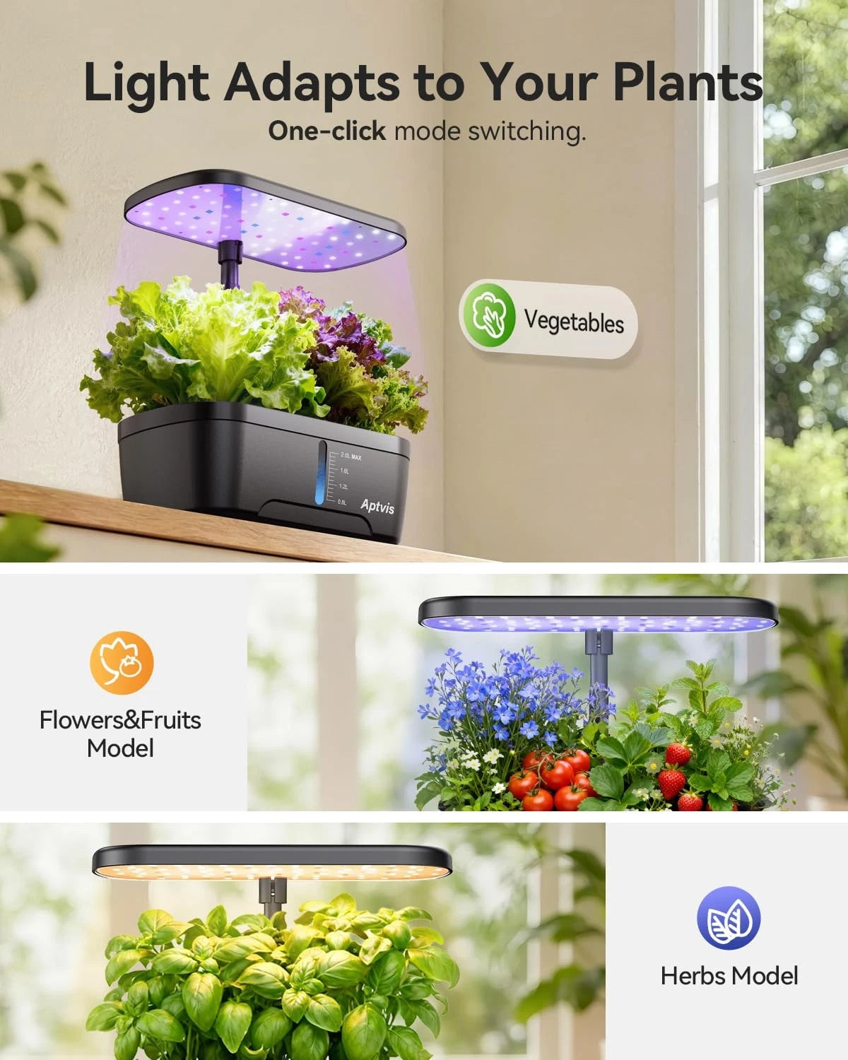 Aptvis Hydroponics Growing System, 6 Pods Smart Indoor Herb Garden with Black