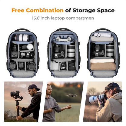 K&F CONCEPT Camera Backpack,25L Large Capacity Bag 25L, 02-all-black