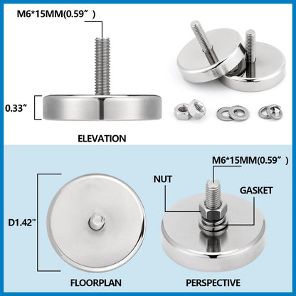 Flutesan 4 Pieces Heavy Dut Neodymium Round Mounting Magnet with 90lb, Silver