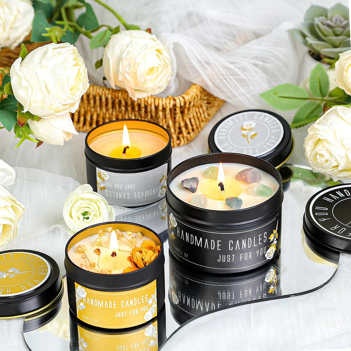 CONNOO 48 Pack Candle Tins - 24pcs 8oz + 4oz 48pcs 4oz+8oz, Matte Black