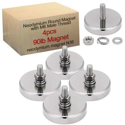 Flutesan 4 Pieces Heavy Dut Neodymium Round Mounting Magnet with 90lb, Silver