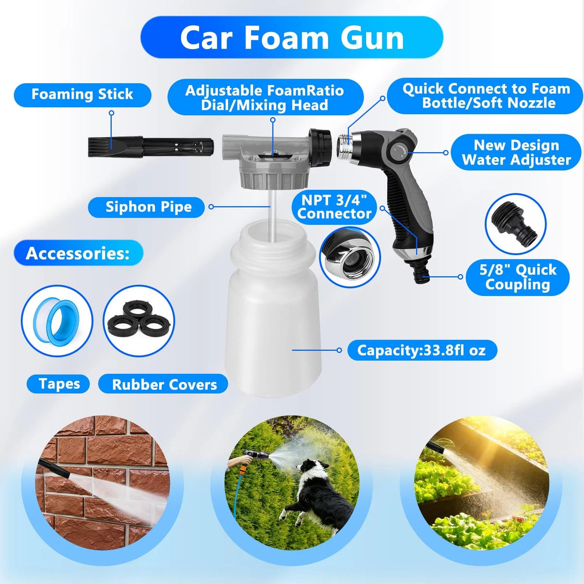 ThinkLearn Car Detailing Kit with Foam Gun, Wash Mop for Deep Gray(33PCS)