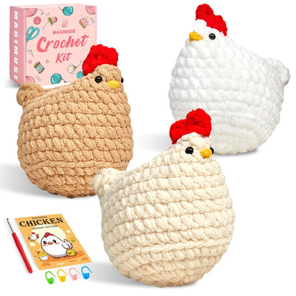 MAGIMUSE Crochet Kit for Beginners, 3 Pcs Chicken Small, 3