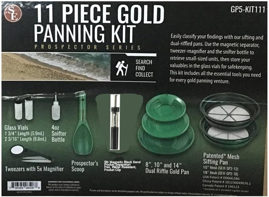 SE 11-Piece Gold Panning Kit - Complete Prospecting Set GP5-KIT111, Green