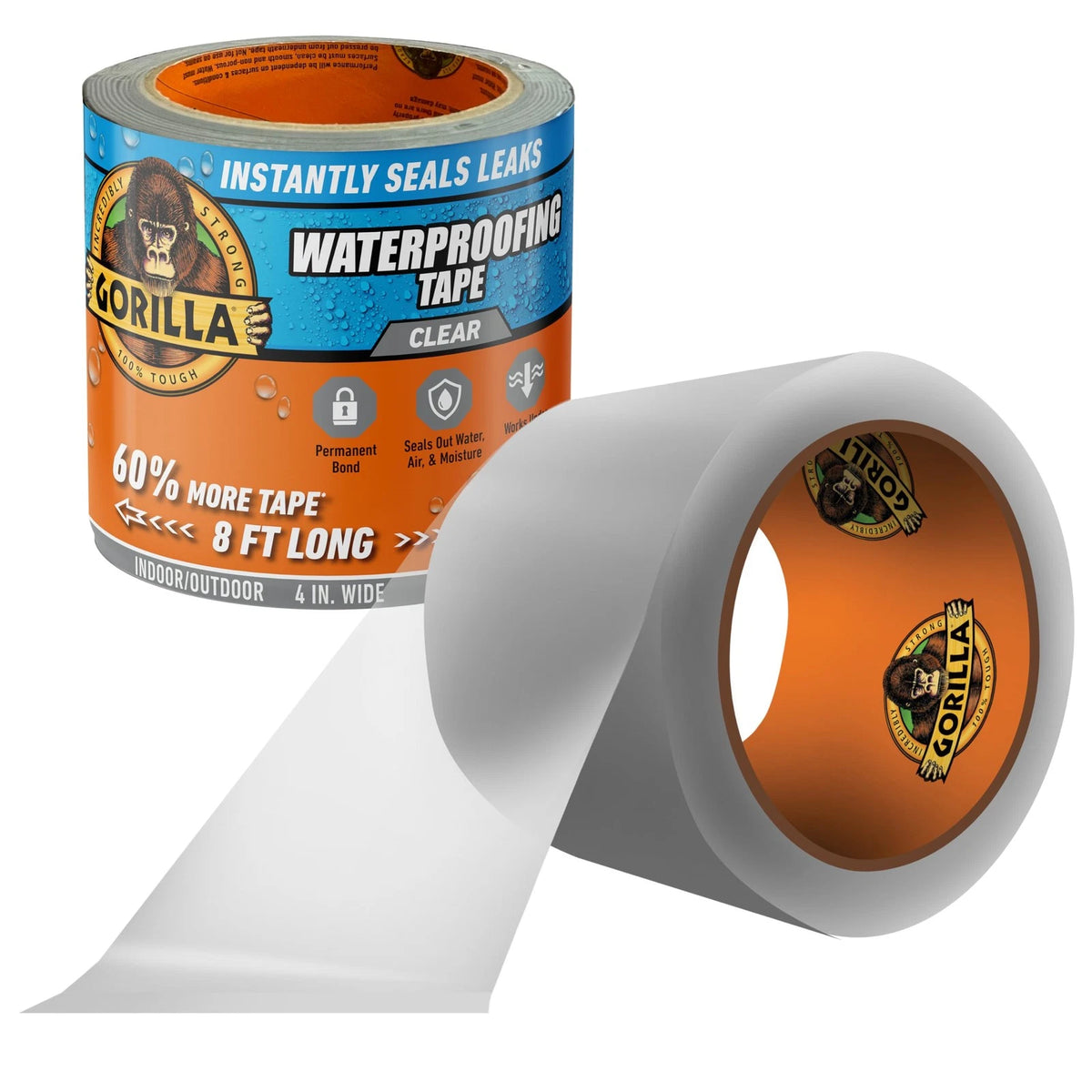 Gorilla Waterproof Patch & Seal Tape, Clear 4" x 8' 1 - Pack,