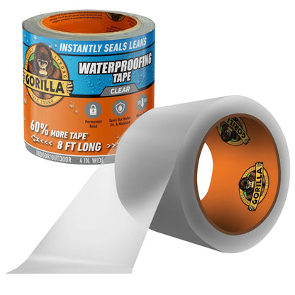 Gorilla Waterproof Patch & Seal Tape, Clear 4" x 8' 1 - Pack,