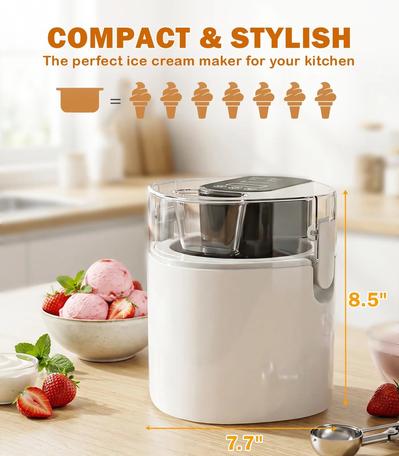 Ice Cream Maker Machine, 1.52 Quarts Cream, Sorbet and 1.52-Qt, white