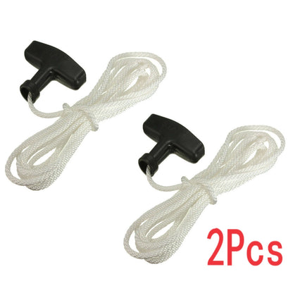 2* White Starter Start Cord Line Rope With Pull Handle For Petrol Lawnmowers a