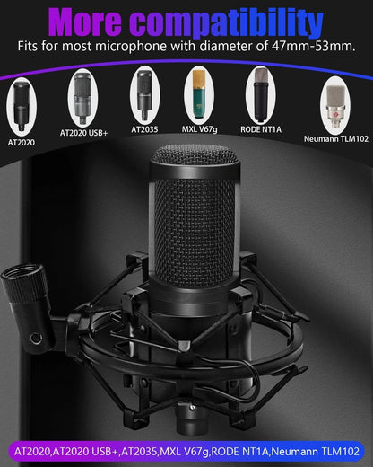 Boseen Universal Microphone Shock Mount, Mic Clip Holder for Diameter Black