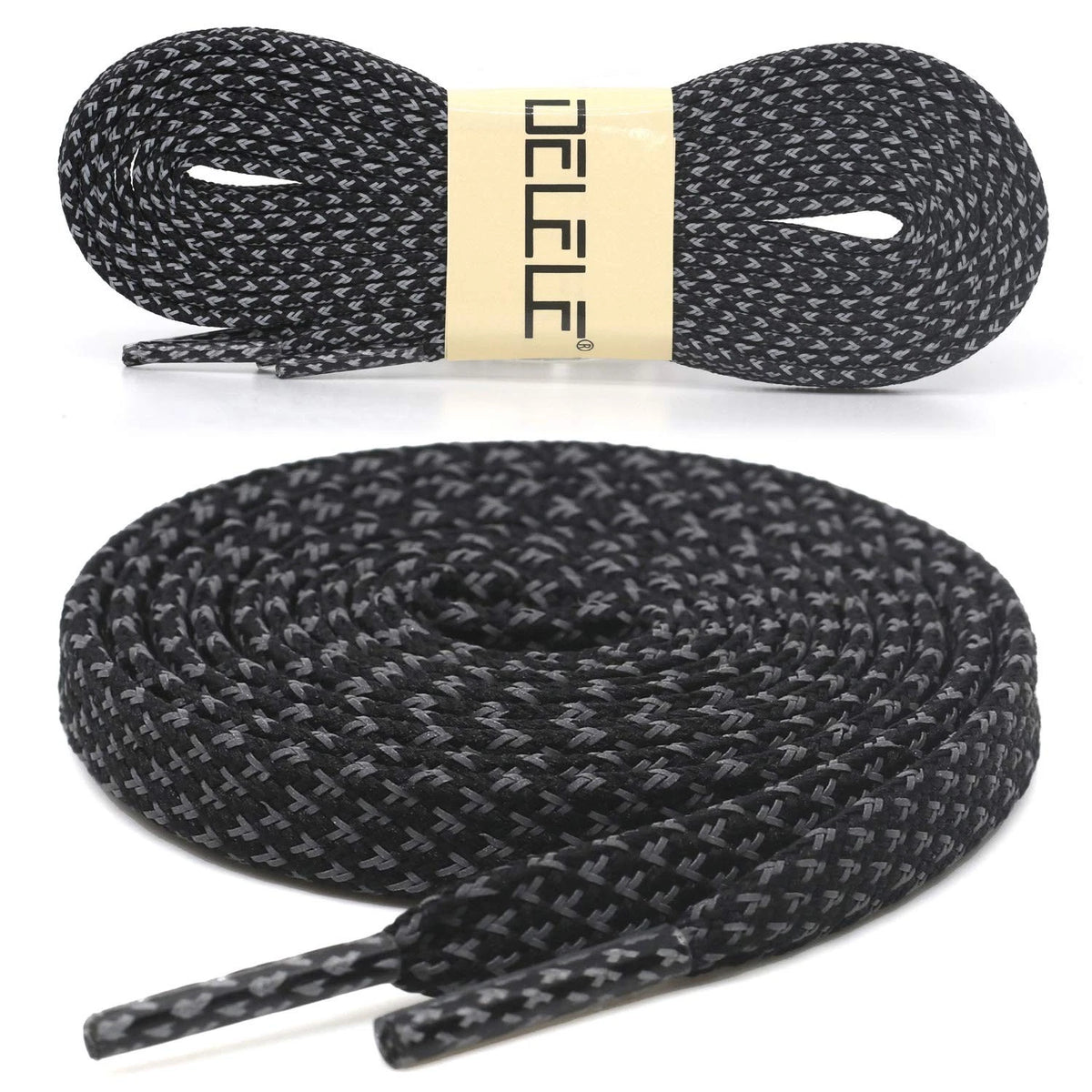 DELELE 2 Pairs Reflective Shoelace Flat Black 63 inch (160CM), 02
