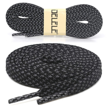 DELELE 2 Pairs Reflective Shoelace Flat Black 63 inch (160CM), 02
