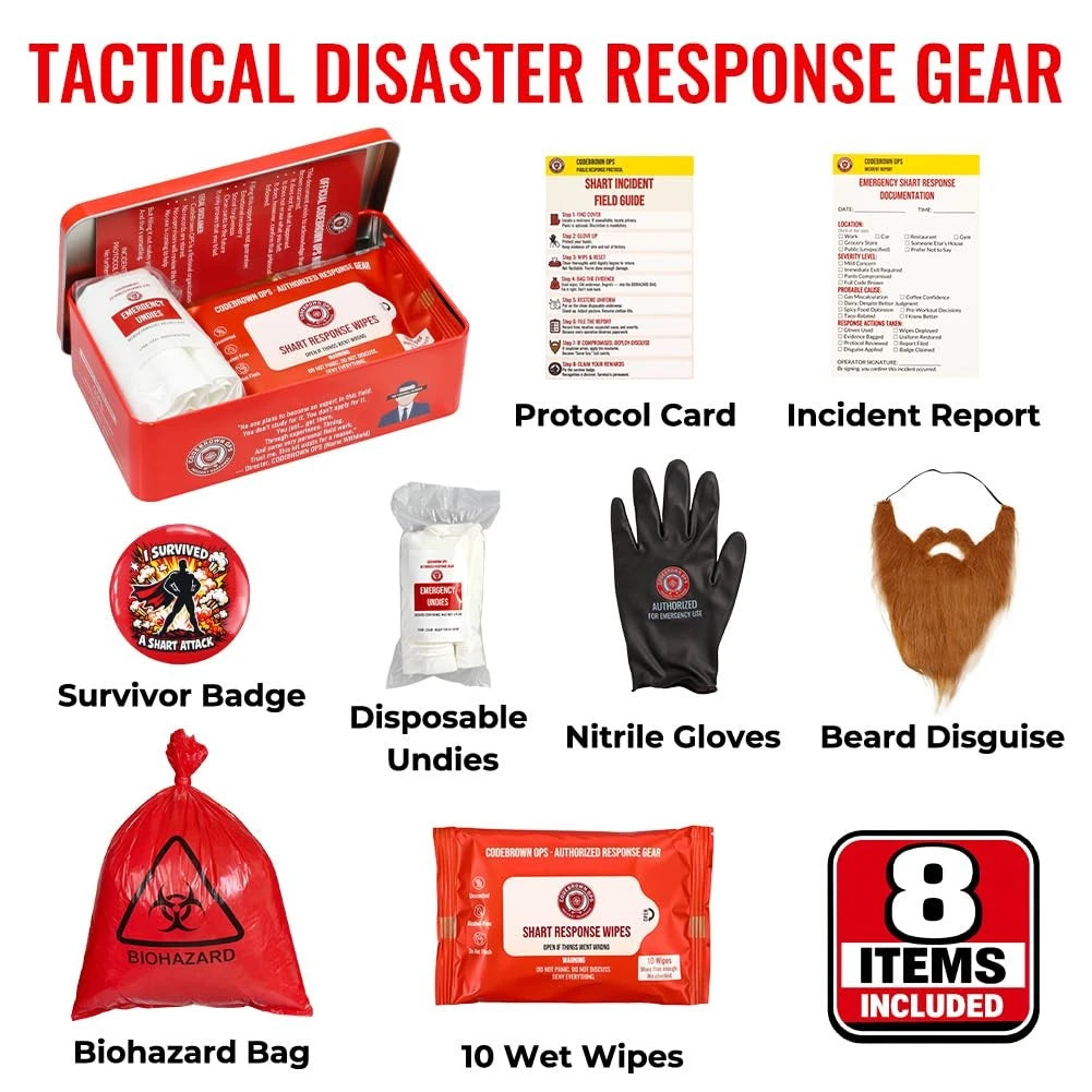 Shart Incident Kit for Men - 8 Items Gag Gifts Funny Novelty Emergency Red