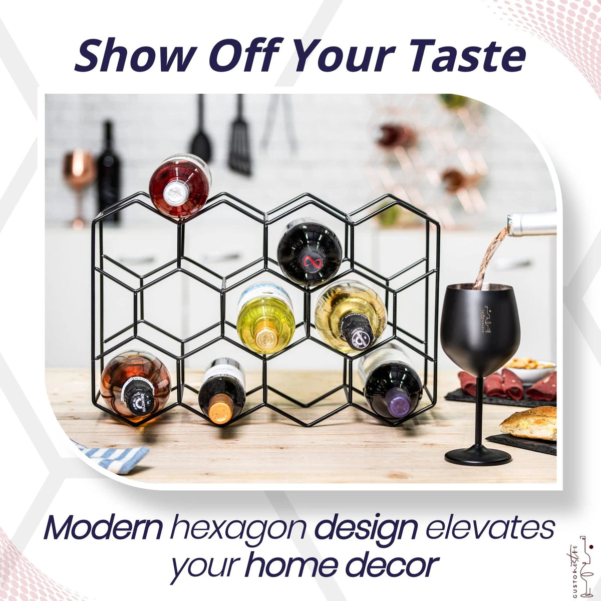 Gusto Nostro Countertop Wine Rack - 14 Bottle Freestanding 14 Bottles, Black