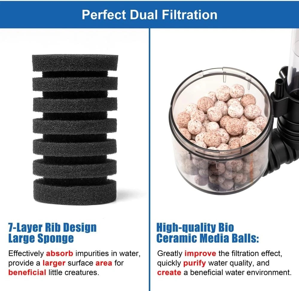 Aquarium Sponge Filter Fish Tank Foam Quiet DT-100A (10 to 40 gallons)