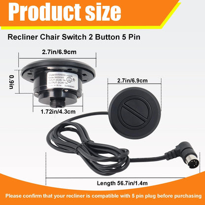 Swess Recliner Switching with 2 Button 5 Pin Plug for Electric Sofa 1, Black