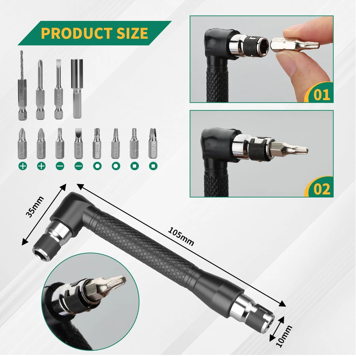 GRENPRO 19 Pcs Flexible Drill Bit Extension Kit, Includes 19PCS-Black, Black