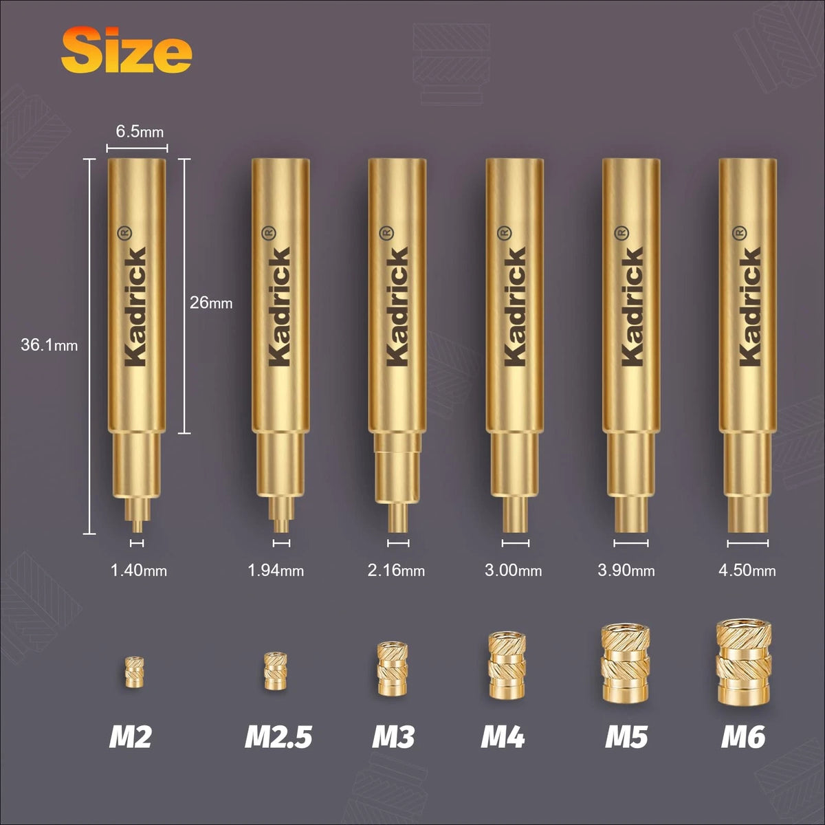 Heat Set Insert Tool,Tips for Threaded inserts M2 M2.5 M3 M2-M6 6 Tips, Brass